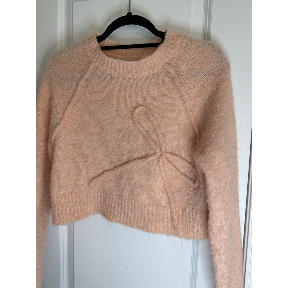 American Eagle Outfitters Sweater Women Small Peach Cropped Bow Front Crew Neck